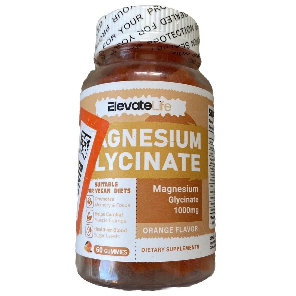 Magnesium Glycinate 60 Gummies 1000mg Stress&Anxiety Relief Orange Flavor
